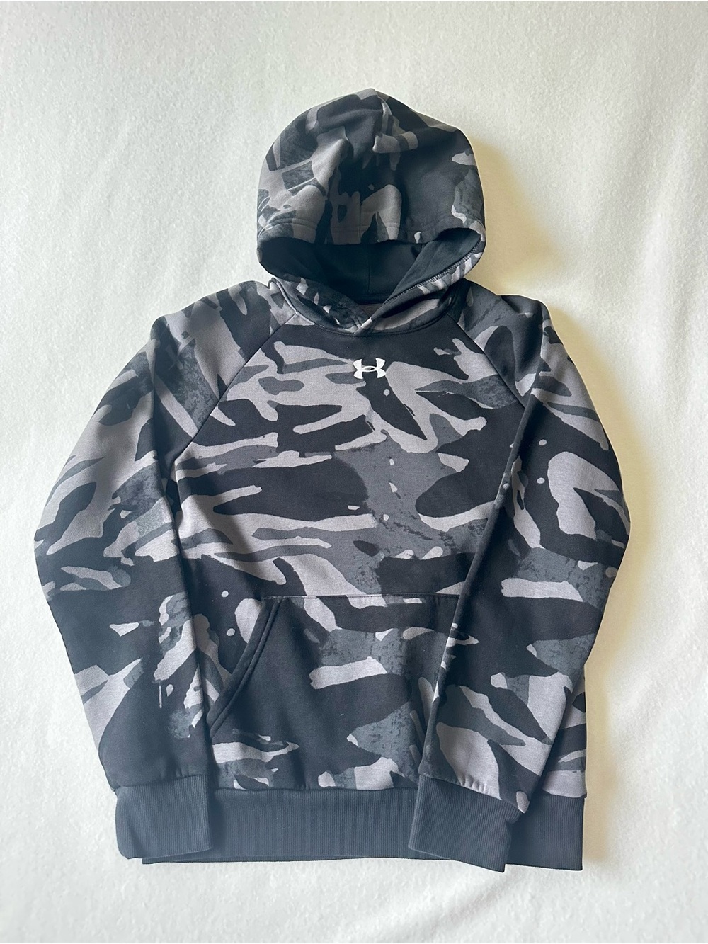 Under Armour Boys Rival Printed Hoodie Youth Large Gray Black Camo Pullover